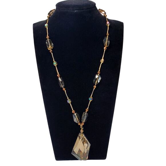 Premier Designs Prism Pendant Necklace Gold Glass Prism Beads Vtg Chunky 14" - Picture 6 of 8